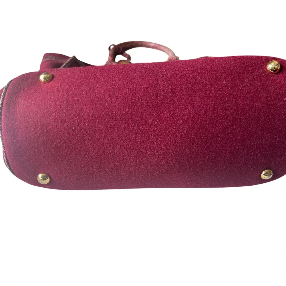 Badgley Mischka Burgundy Wool Tote Bag Snakeskin Trim Zip Pocket‎ Satchel